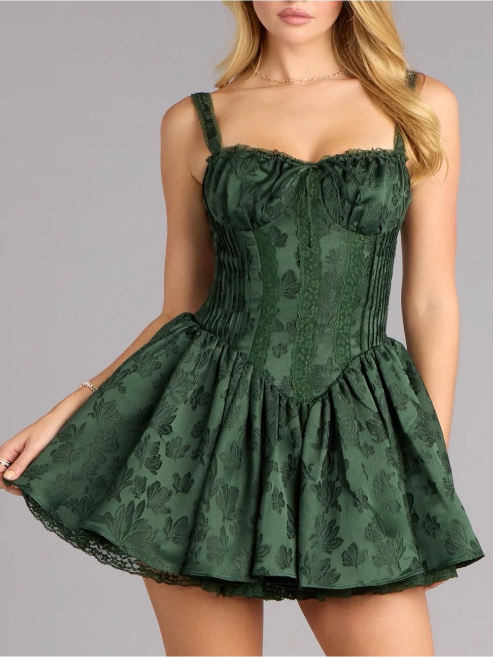 Flirt It Up Floral Jacquard Satin Corset Skater Dress XS